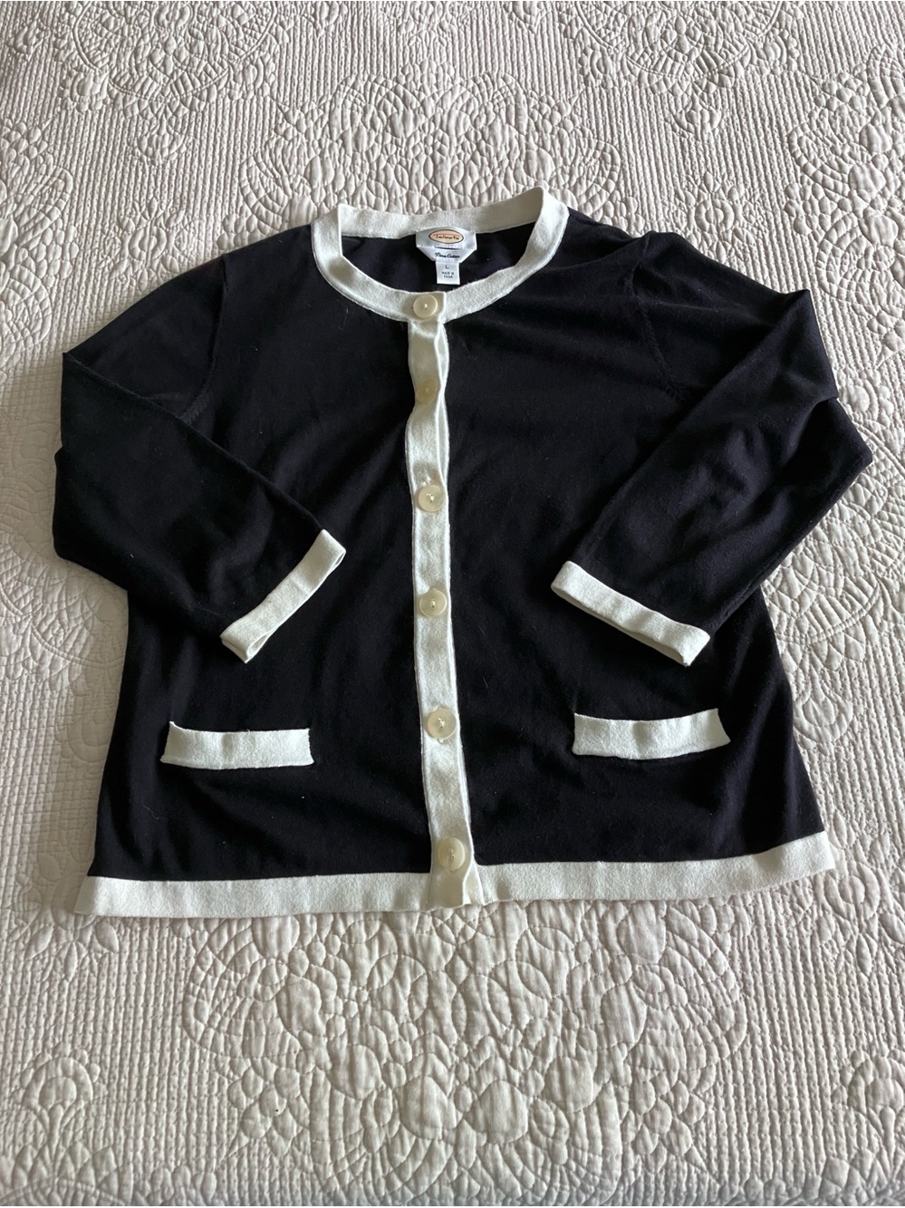 Talbots Black Pima cotton Cardigan with White Trim